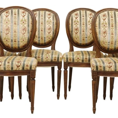 Chairs, Dining (6) Louis XVI Style, Upholstered, Walnut, Oval Medallion Back!!