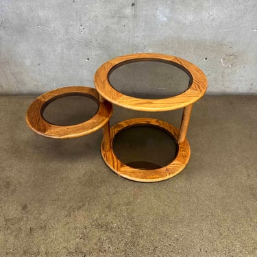 Oak Smoked Glass Three Tier Swivel End Table #2