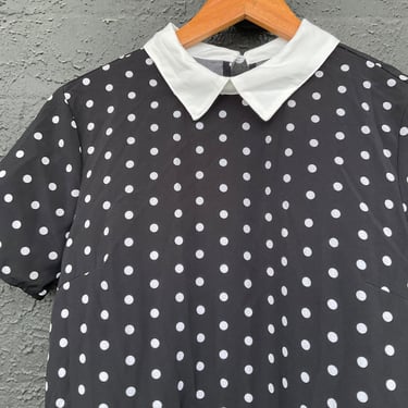 90s Black & White Polka Dot Baby Doll Dress