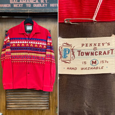 Vintage 1950’s “Penney’s Towncraft” Atomic Pattern Corduroy Rockabilly Shirt, Rare Design, 50’s Vintage Clothing 