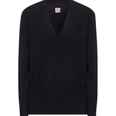 Toteme Women Black Cashmere V-Neck Sweater
