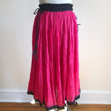Bright Pink and Black Cotton Gauze Skirt - 1980s 