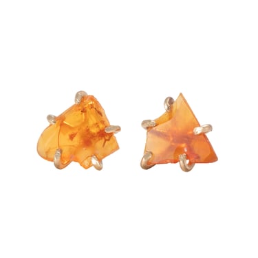 Mexican Fire Opal Small Stone Studs - 14k Yellow Gold