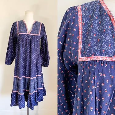 Vintage 1970s Prairie Dress / XS 