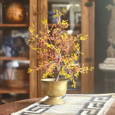 Autumn bonsai tree handmade beaded wire sculpture with brass planter 