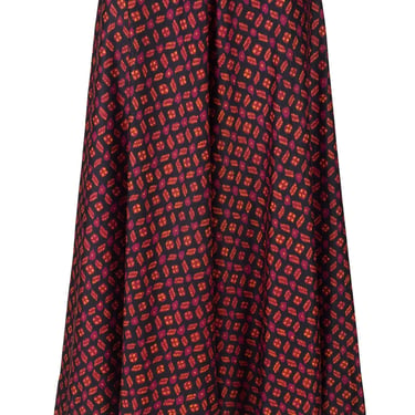 Anne Klein 1970s Vintage Batik Print Black Brushed Cotton Skirt Sz XS 