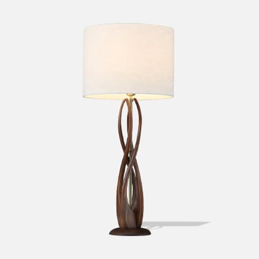 Mid-Century Sculpted Walnut Base with Brass Accent Table Lamp
