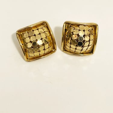 Vintage 1990s Small Square Gold Tone Earrings Vtg Statement Earrings Fashion Jewelry Pierced Square Domed Stud Earrings 