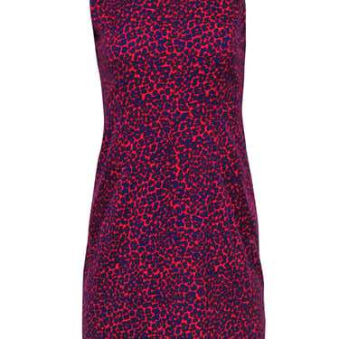 Diane von Furstenberg - Red &amp; Blue Leopard Print Silk Fit &amp; Flare Dress Sz 2