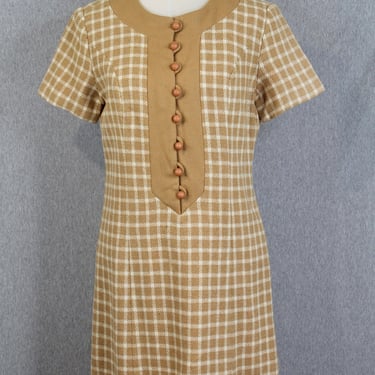 1960s Boe Jests Dress - Plaid Wool Dress - Mid Century Mod - Fall Dress - Camel, Brown 