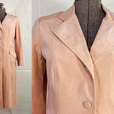 Vintage Peach Coat Posh Jay Anderson Jacket Mod Duster Pastel Baby Pink Faux Suede Medium 1970s 
