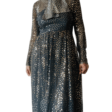 Vintage Victor Coast Sheer Black Gown w/Copper Sequins