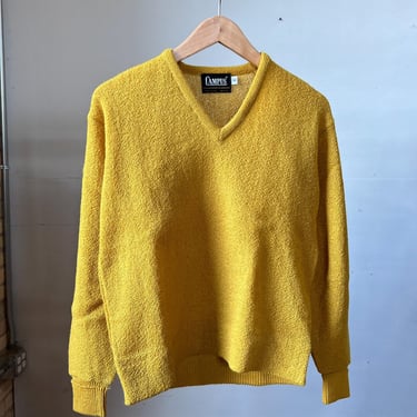 Sm Med, Vintage 1960s Campus Yellow Mohair V Neck Sweater, Wool Blend, S3 