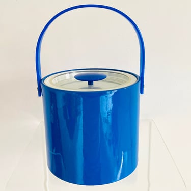 Vintage 1970s MID Century Modern Georges Briard Blue Vinyl Barware Insulated Bar Ice Bucket Prop 