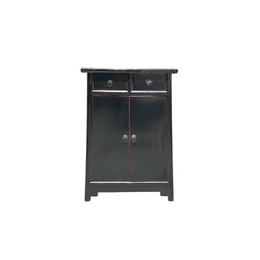 Chinese Distressed Black Tall Slim Side End Table Nightstand ws4087E 