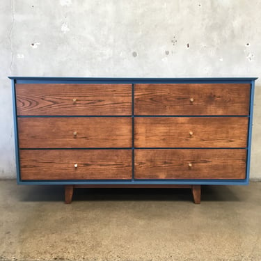 Mid Century Style Oak & Pine Custom Six Drawer Dresser