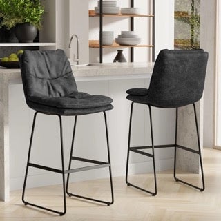 Danika Bar Stool (Set of 2) Charcoal Grey Vegan Leather FFW258-677