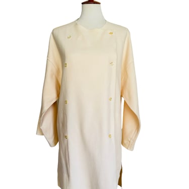 Geoffrey Beene Ivory Felted Wool Double Breasted Coat