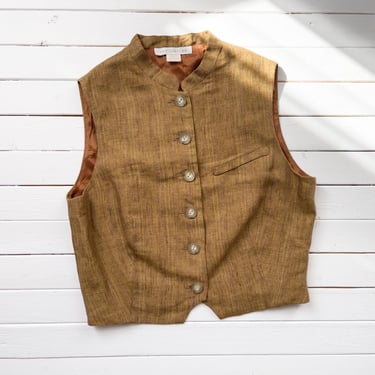 brown linen vest 90s y2k vintage The Limited tan short cropped waistcoat 