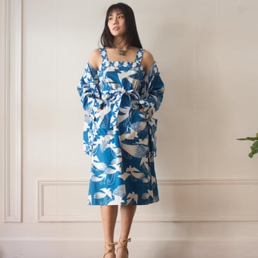 Rare 1970s Thai Design Seagull Print Cotton Sun Dress And Anorak 