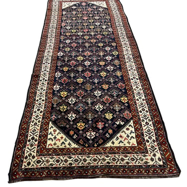 Antique Hand Knotted Colorful Tribal Runner | 11'10&quot; x 3'8&quot;