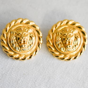 1980s/90s Gold Lion Head Pierced Earrings 