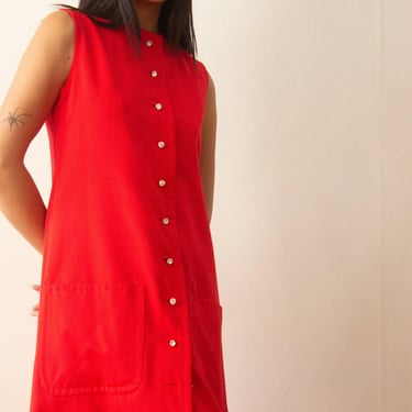 1968 Chuck Howard Red Taffeta Sleeveless A-Line Dress 