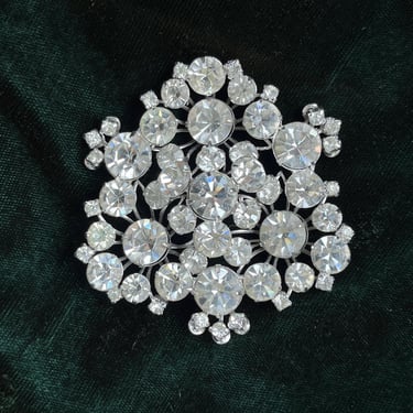 By Gale crystal brooch 1950s jeweled rhinestone ice flower vintage pin 