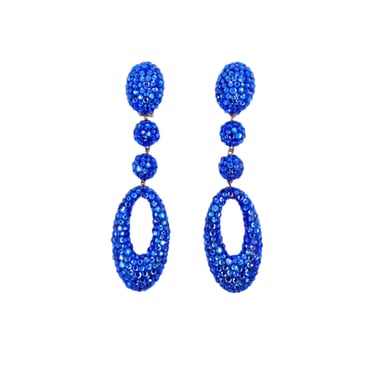 James Arpad Blue Rhinestone Oval Drop Clip-On Earrings 