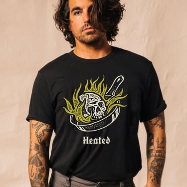 Heated Tee by Pyknic | Skull in a Frying Pan Emotional Angry Upset Mood T-shirt | Tattoo Tshirts | Kitchen Chef | Foodie Graphic Tee Gift 