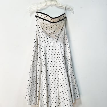 Strapless Black and White Polka Dot Cotton Dress 