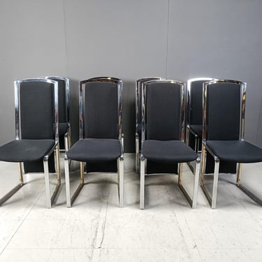 Vintage brass and chrome dining chairs, set of 8 - 1970s - vintage dining  chairs - hollywood regency dining chairs - brass chairs 