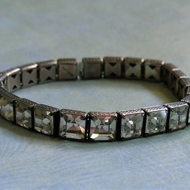 Antique Deco Sterling Rhinestone Bracelet, Sterling Art Deco Bracelet, Old Flapper Rhinestone Bracelet (#3951) 