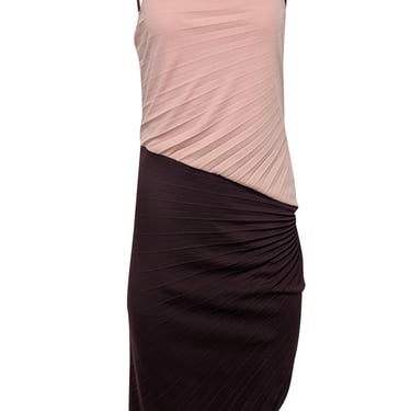 Halston Heritage - Purple & Blush Colorblock Ruched Midi Dress Sz 6