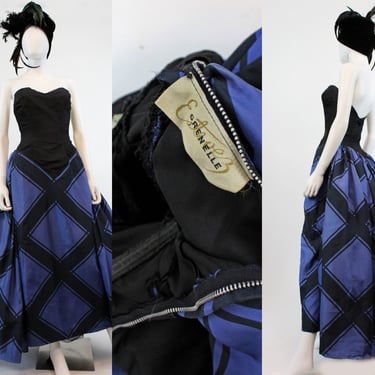 1950s Estevez strapless ball gown xs | vintage silk dress designer | new in 