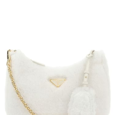 Prada Women Chalk Shearling Shoulder Bag