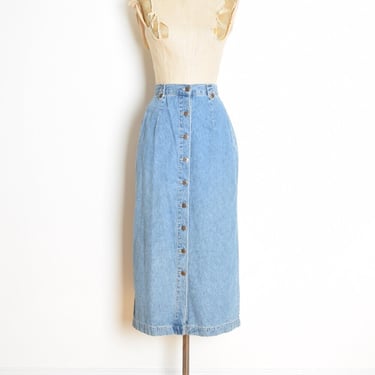 vintage 90s jean skirt light denim high waisted slim button up pencil M clothing 