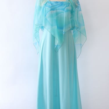 Sky Blue Chiffon Cape Dress M