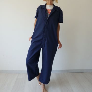 Vintage Deep Indigo Cotton Coverall | Utility Coveralls  | Jump Suit Jumpsuit | Cotton Navy Short Sleeve Mechanic | Boilersuit Boiler Suit 