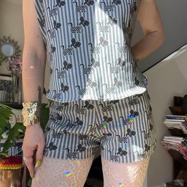 VTG 60s Handmade Novelty Cat Butterfly Shorts/Tank Set 