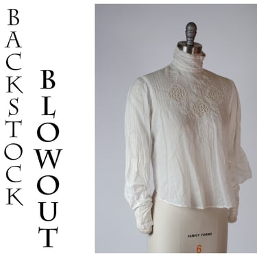 4 Day Backstock SALE - Size Medium  - Delicate Antique 1900s White Cotton Blouse - Item #55 