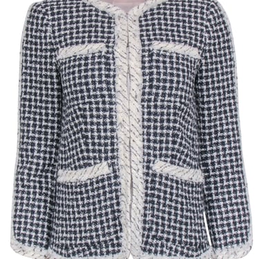 Rebecca Taylor - Navy & White Tweed Collarless Jacket Sz 0