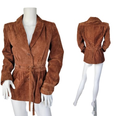 1970's Rust Suede Tie Waist Leather Coat I Jacket I Sz Med I Casual Corner 