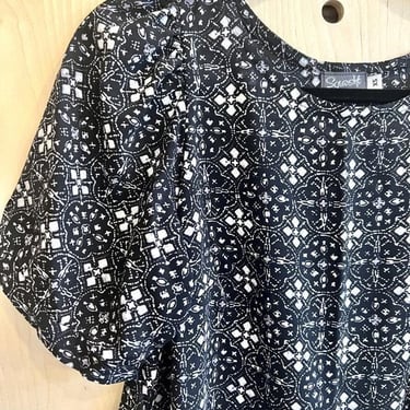 Puff Sleeve Blouse in Black and White Print