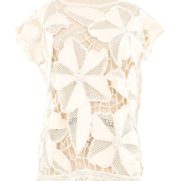 Ivory Patchwork Cotton Crochet Top