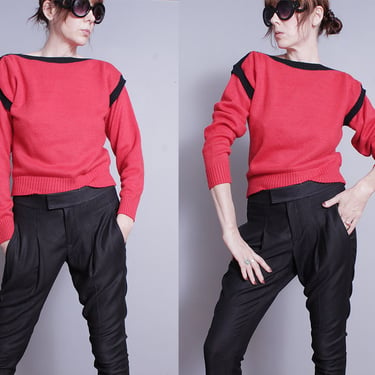 Vintage 1980's | Red and Black | Cropped | Pullover | Sweater | S 
