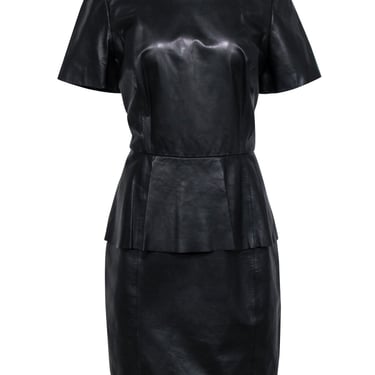 Antonio Melani - Black Leather Peplum Dress Sz 14