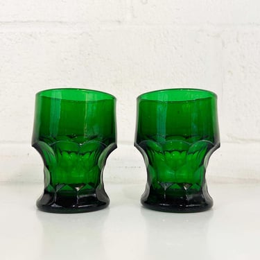 Vintage Green Goblets Whiskey Glasses Lowball Set of Two 2 Pair Anchor Hocking Glass Forest 1960s Cocktail Barware Wine 