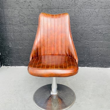 Brown Vinyl Swivel Chair On Chrome Tulip Base