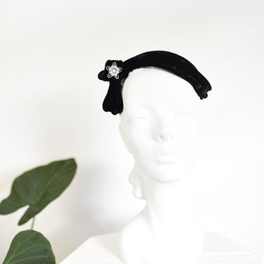 50s Black Velvet Headband Hat 